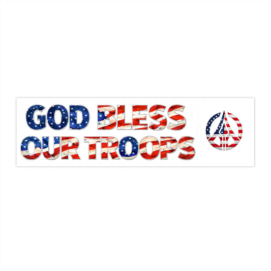 God Bless Our Troops Bumper Sticker — Patriotic American Flag Military Support Decal