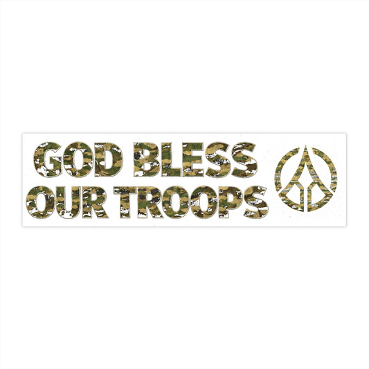 Camouflage "God Bless Our Troops" Bumper Sticker