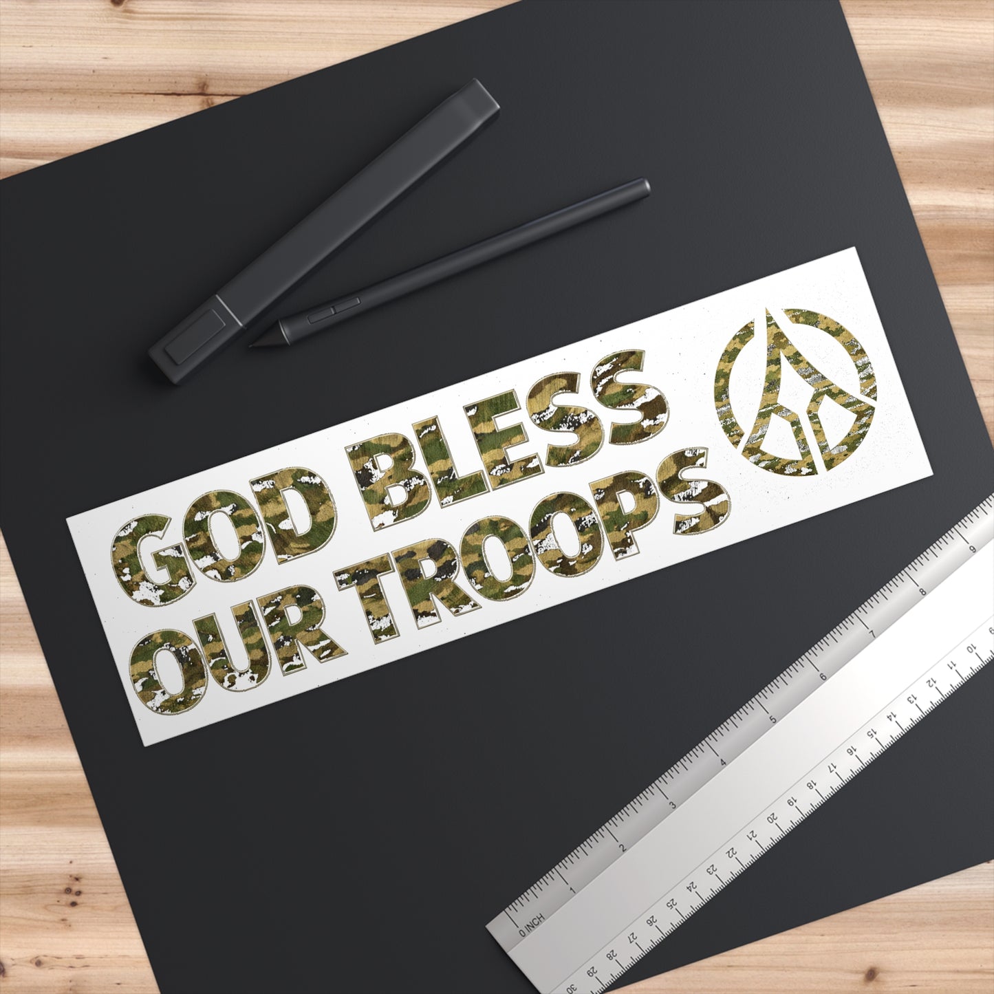 Camouflage "God Bless Our Troops" Bumper Sticker