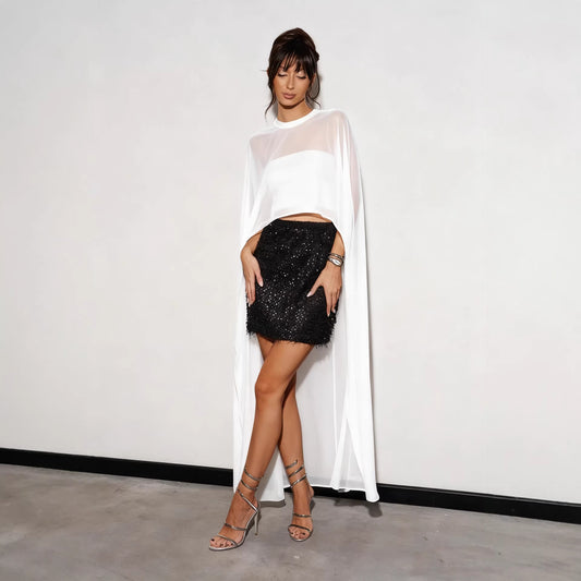 Solid-color Chiffon Pullover With An Asymmetrical Design