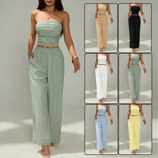 Womens Solid-Colored Top And Pants Minimalist Set
